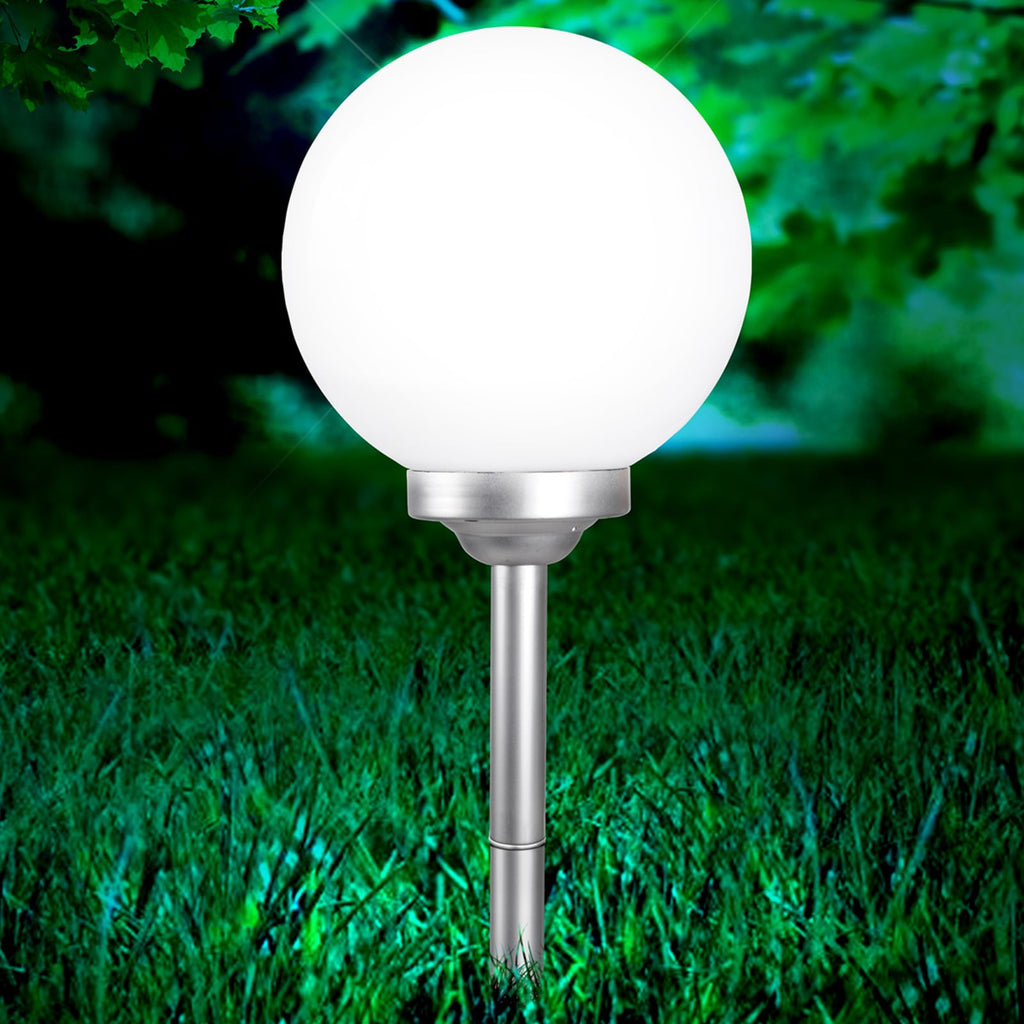 Solcellelampe kuleformet Celyn med spyd foran hvit