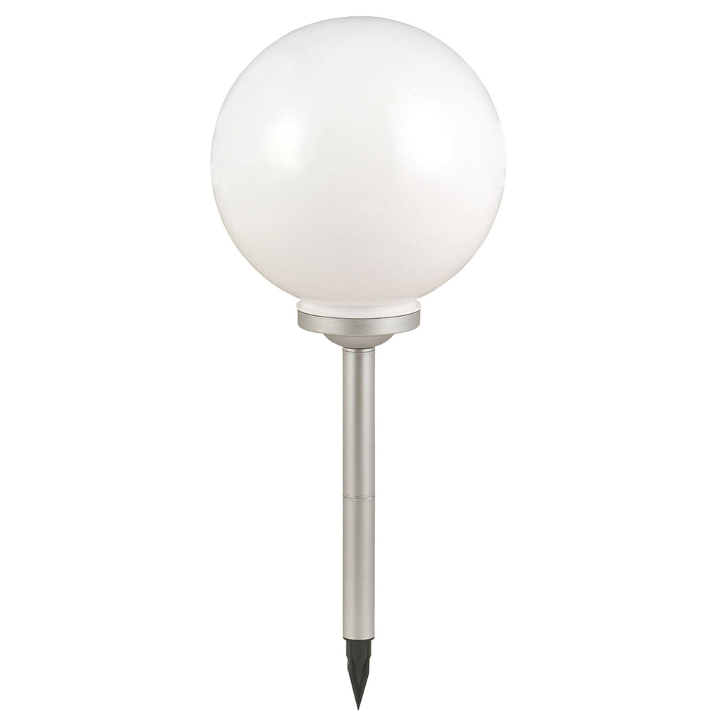 Solcellelampe kuleformet Celyn med spyd bakside hvit