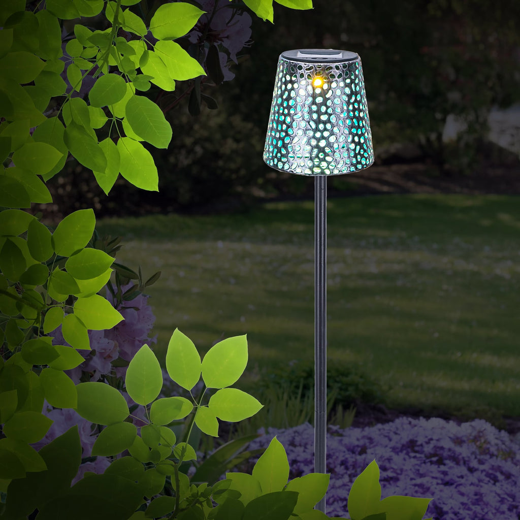 Solcellelampe med spyd sølv metall 70 cm IP44 forfra