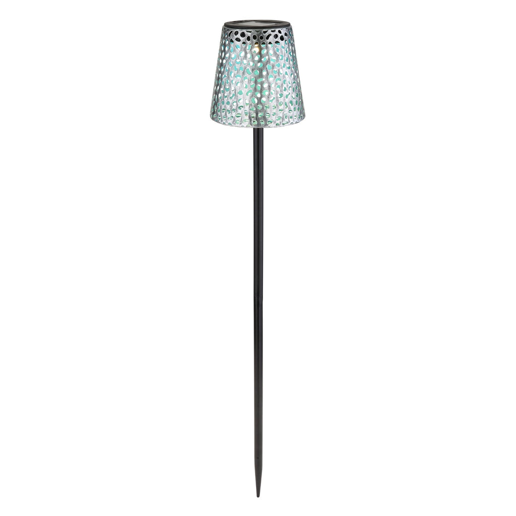 Solcellelampe med spyd sølv metall 70 cm IP44 bakside