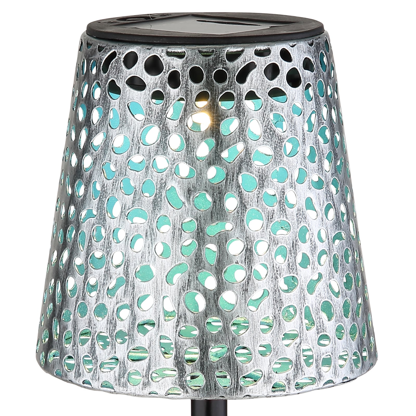 Solcellelampe med spyd sølv metall 70 cm IP44 montert i hage