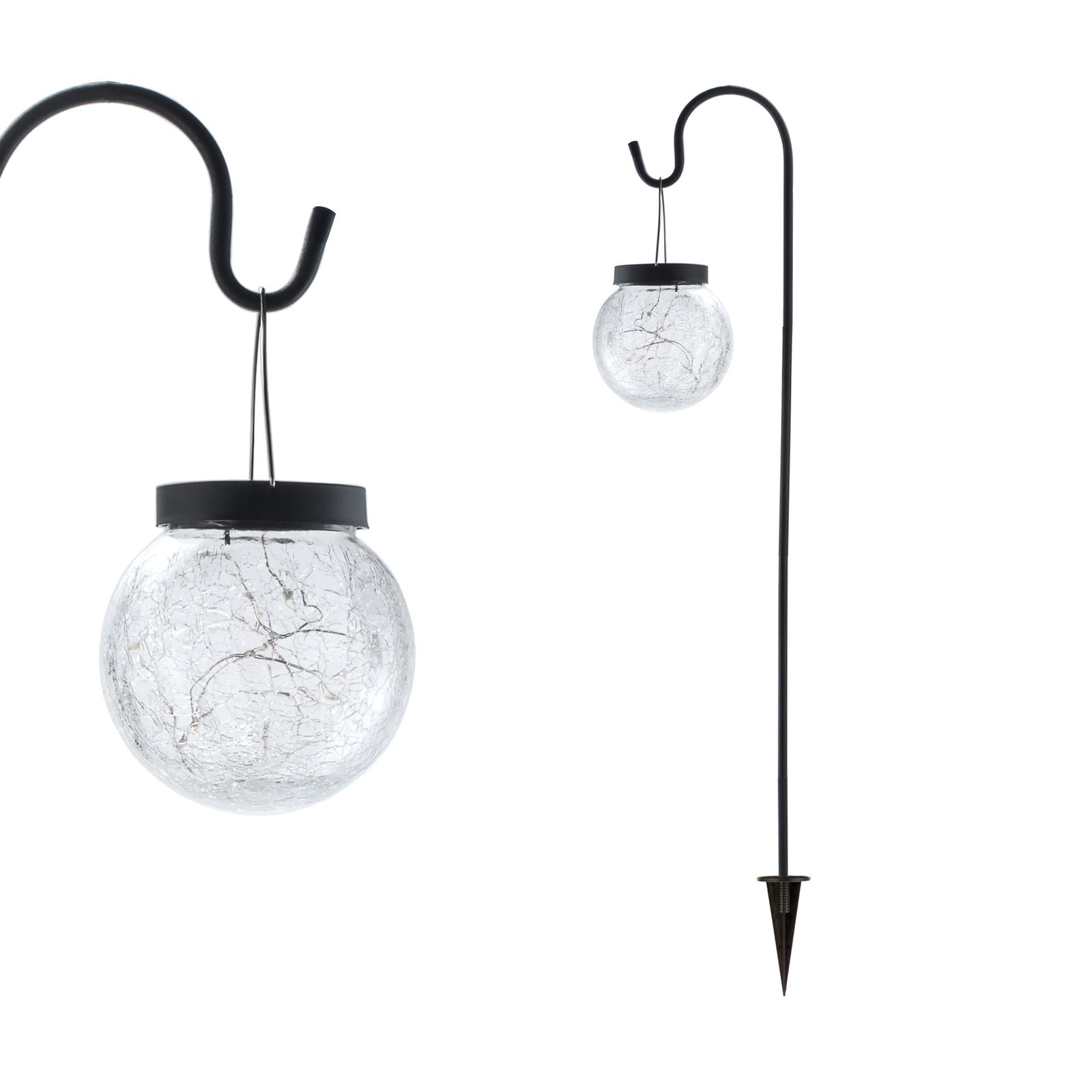 Solcellelampe med spyd Sunshine Pearl glass/metall IP44 forfra