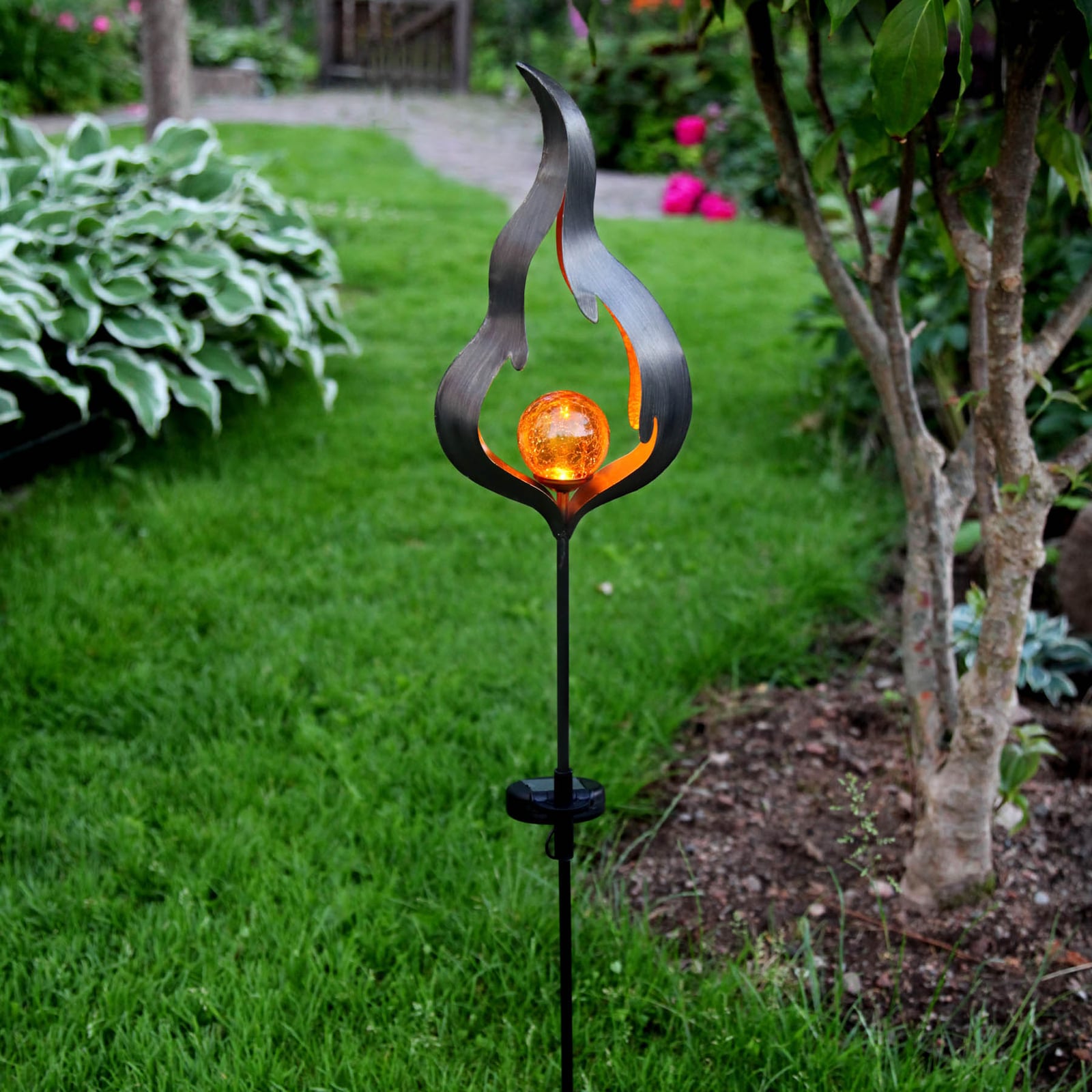 Solcellelampe Melilla flammeeffekt med jordspyd IP44 sideprofil