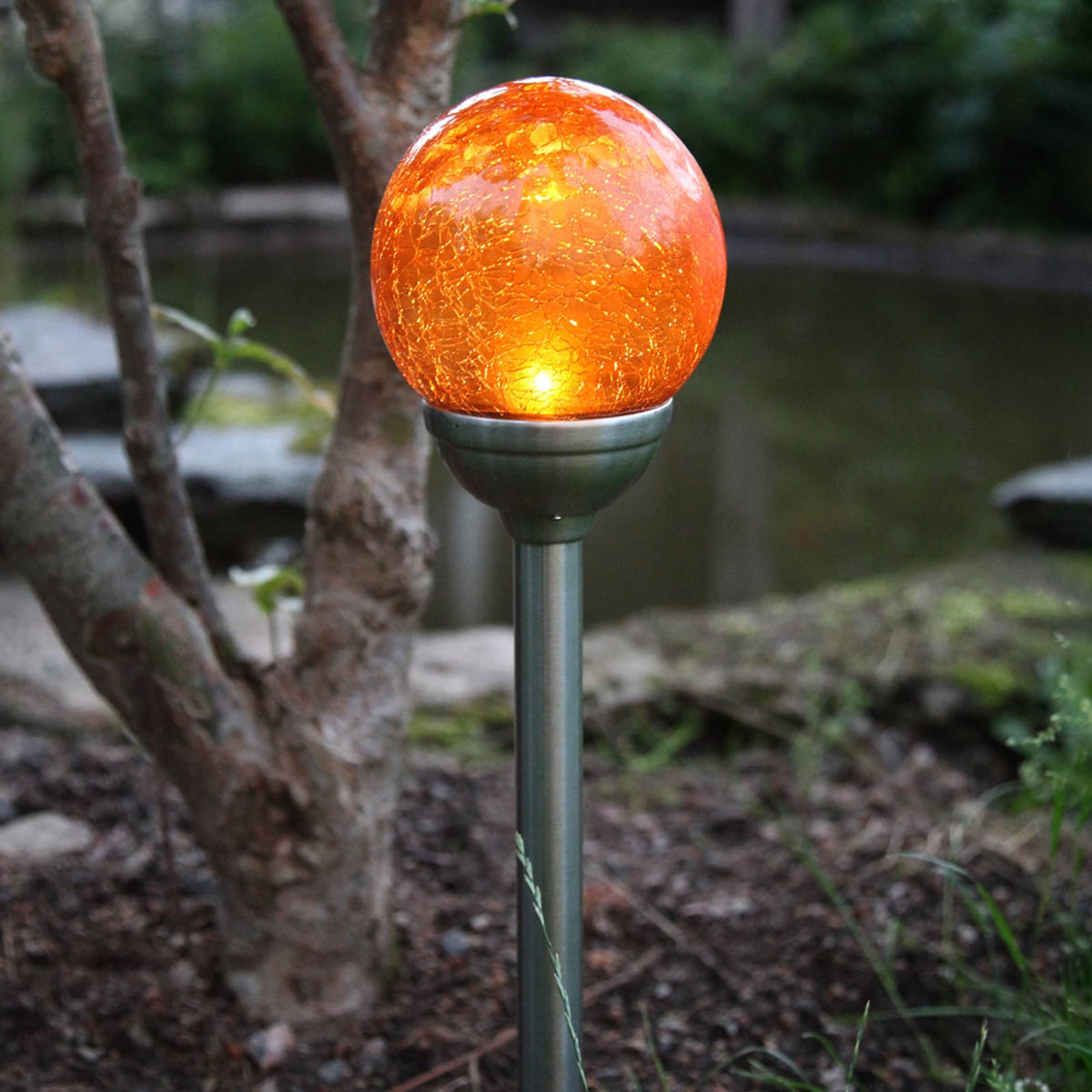 Solcellelampe Roma med spyd glasskule amber LED IP44 forside