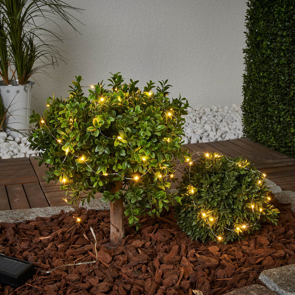 Solcellelyslenke Dew Drop 250 cm 50 LED varmhvit IP44 montert utendørs