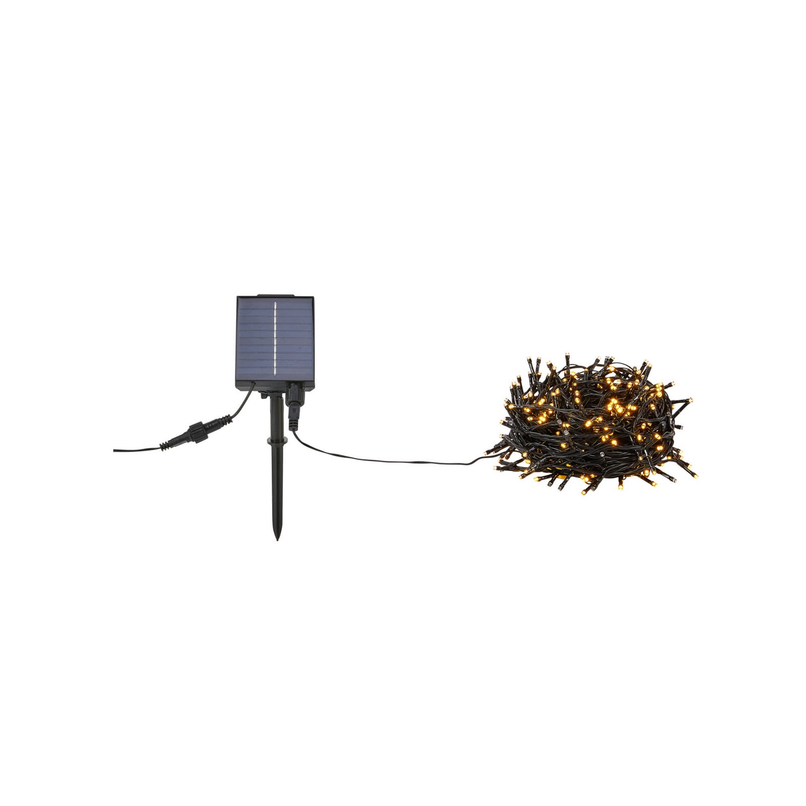 Solcellelyslenke Suno 300 lys svart USB IP44 varmhvit sett forfra