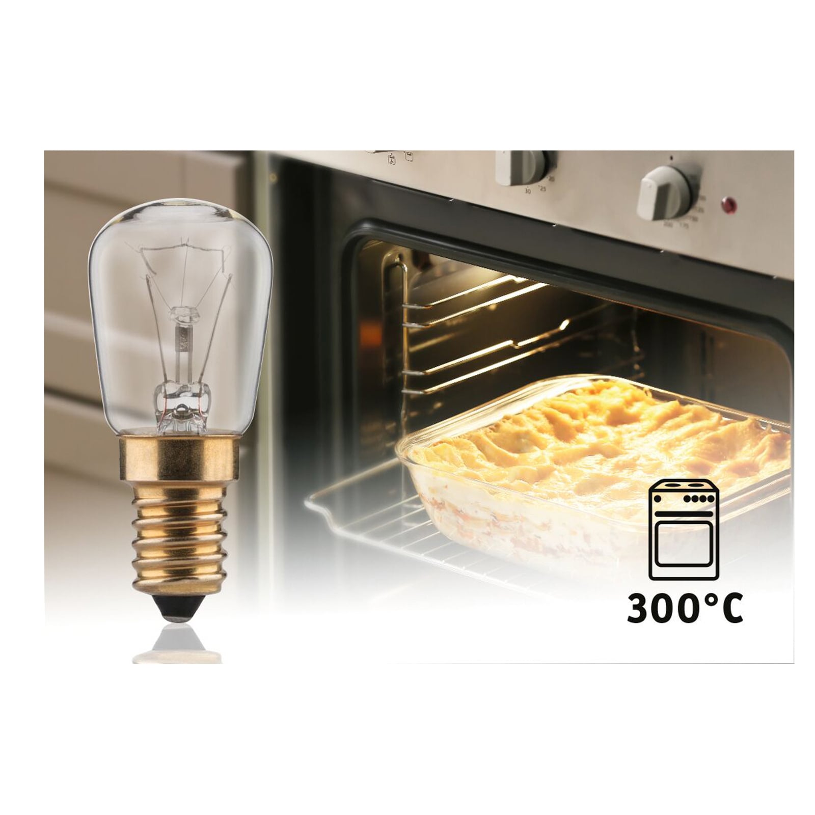 Steikovnspære E14 40W klar 2500K dimbar 300°C - Paulmann montert