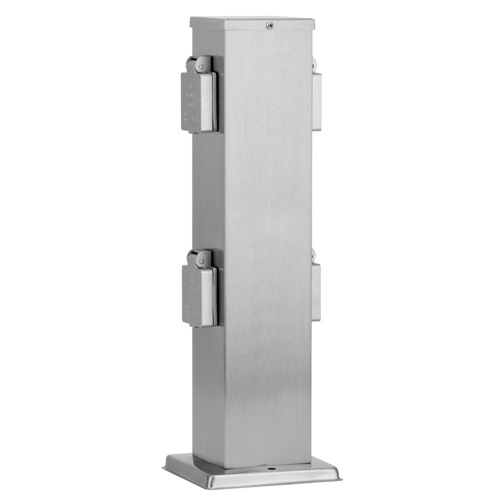 Stikkontaktstolpe 4 uttak rustfritt stål 39 cm forfra