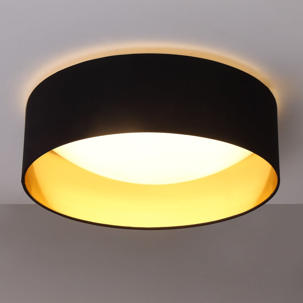 Taklampe Coleen tekstil svart/gull sett fra siden