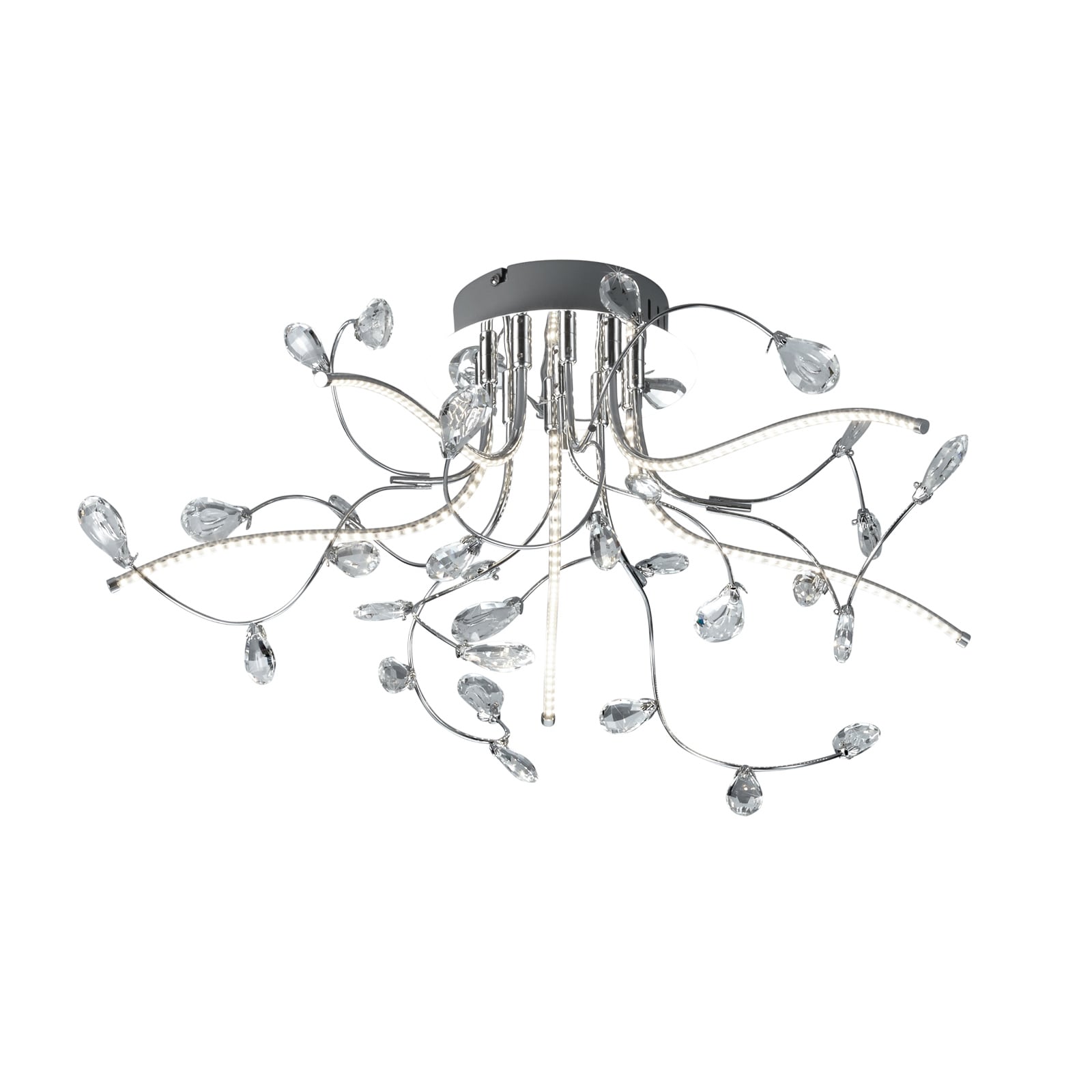 Taklampe Crystal LED krom med krystall Ø54 cm 18W sett forfra