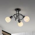 Taklampe Loki 3-lys svart jern glass sett forfra