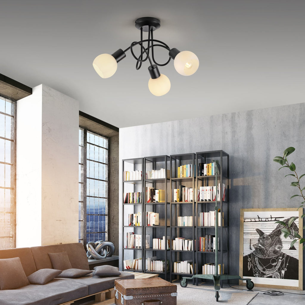 Taklampe Loki 3-lys svart jern glass sett bakfra