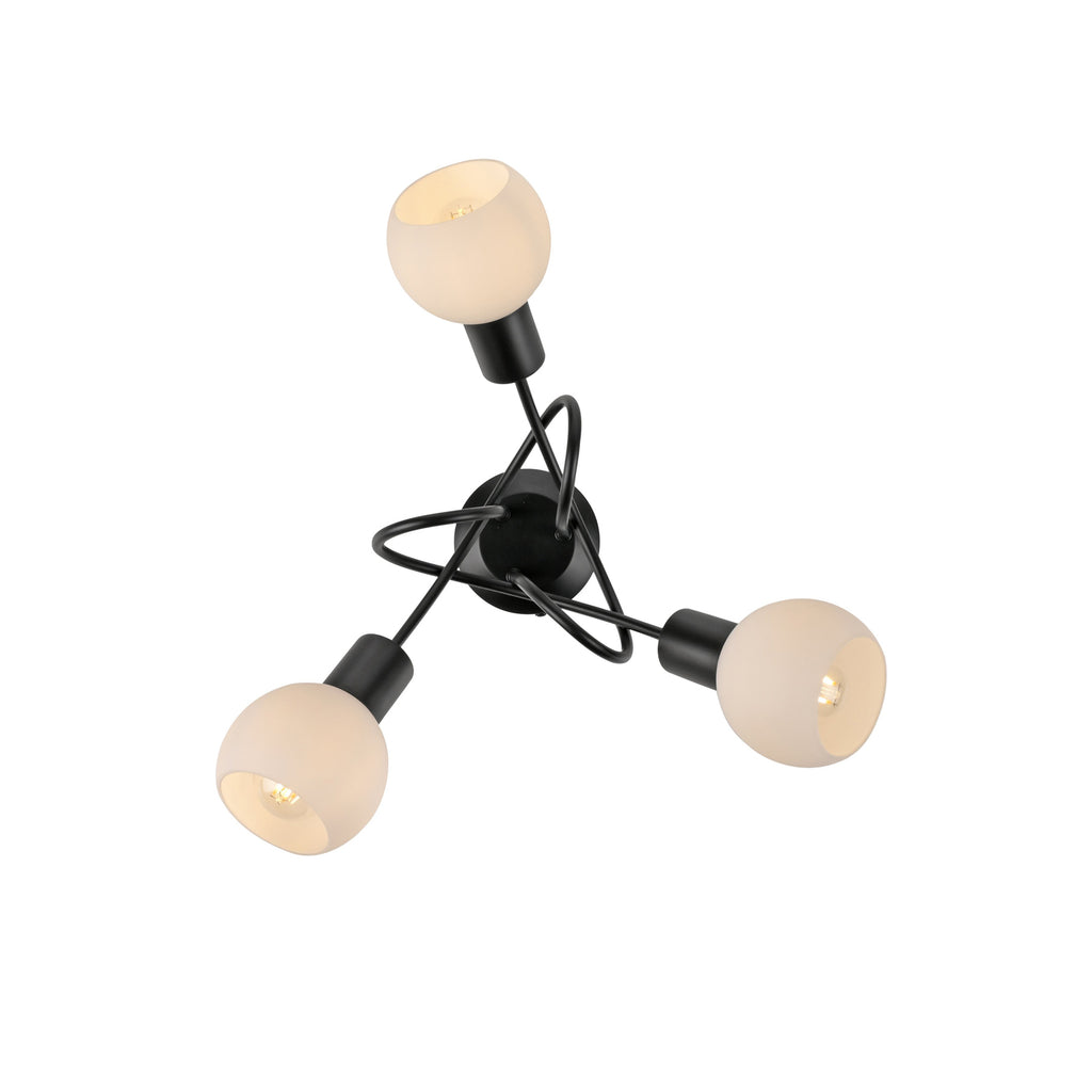 Taklampe Loki 3-lys svart jern glass LED-pærer