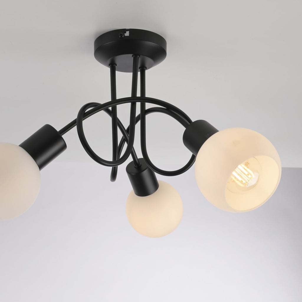 Taklampe Loki 3-lys svart jern glass sideprofil