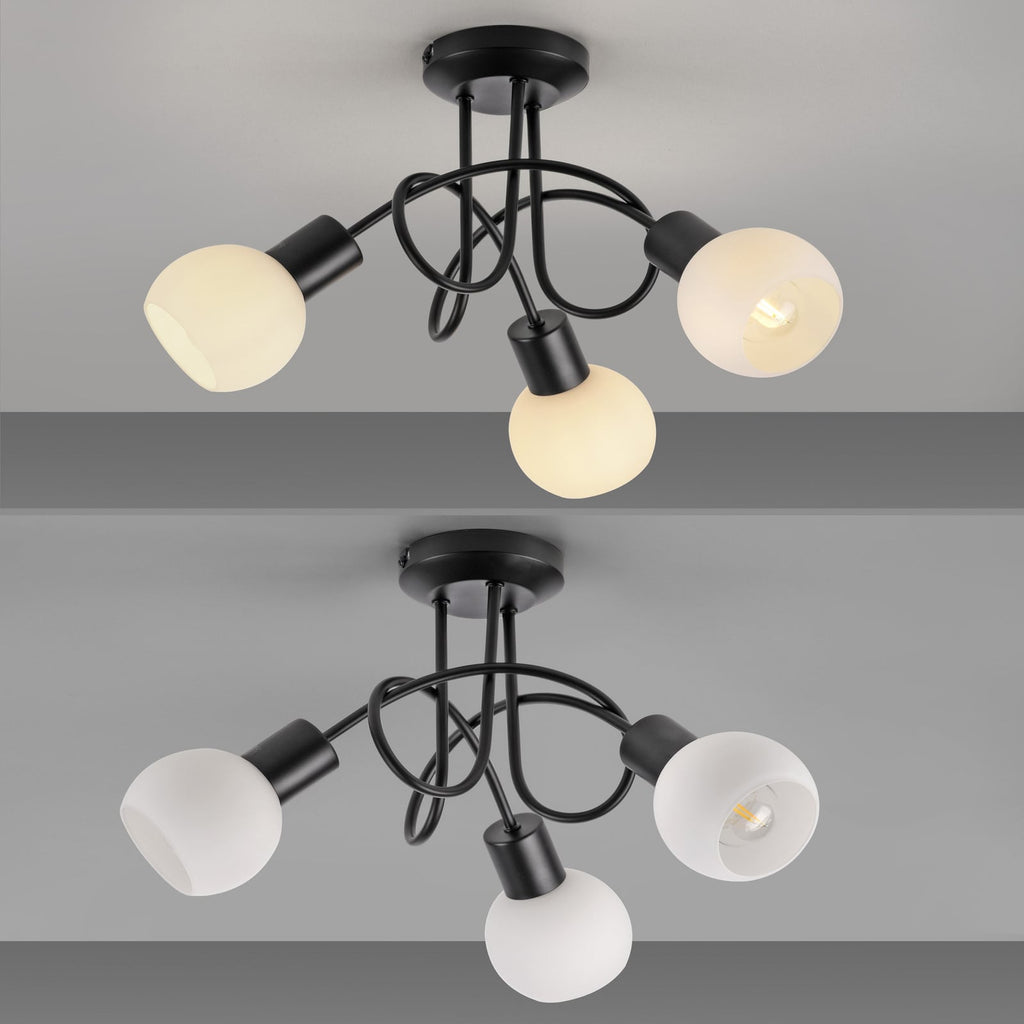 Taklampe Loki 3-lys svart jern glass oversikt