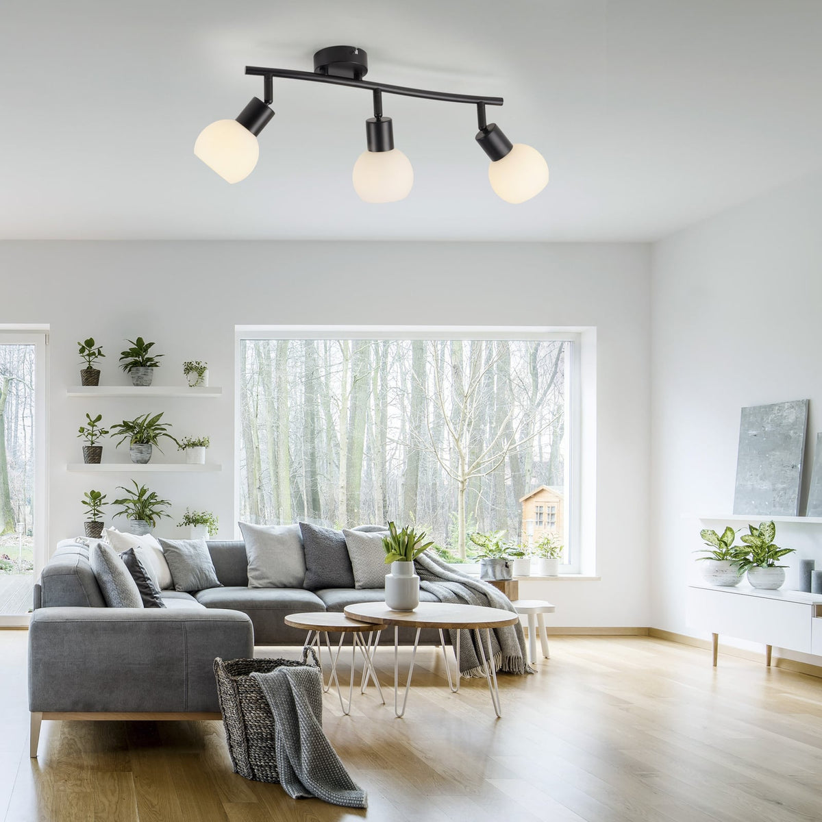 Taklampe Loki 3-lys svart jern og glass E14 56 cm bakside
