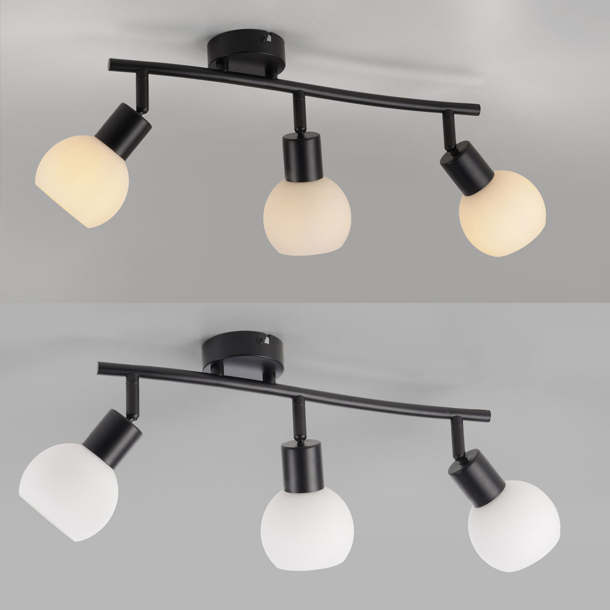 Sideprofil av Taklampe Loki 3-lys svart jern og glass E14 56 cm