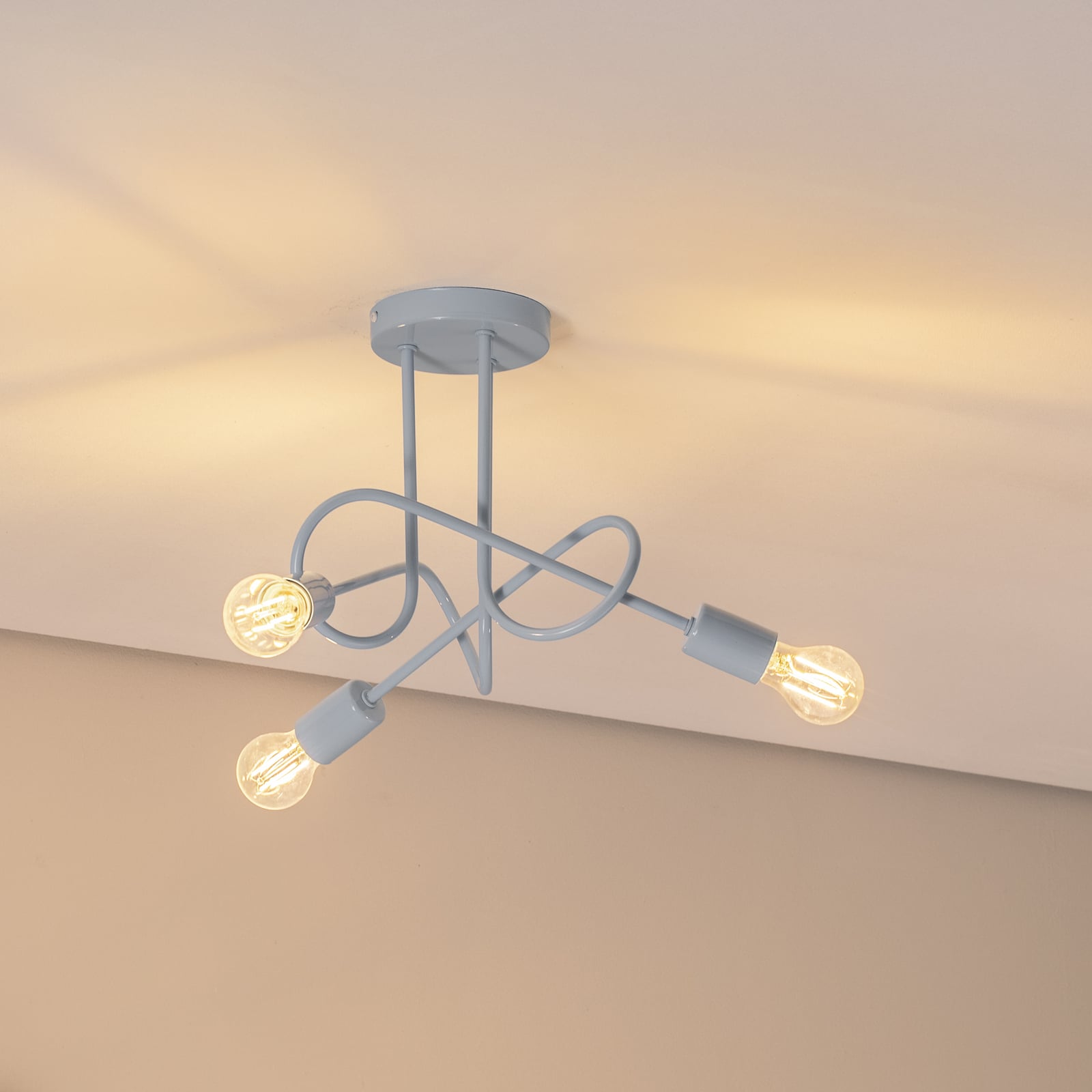 Taklampe Oxford 3-lys lyseblå metall forfra