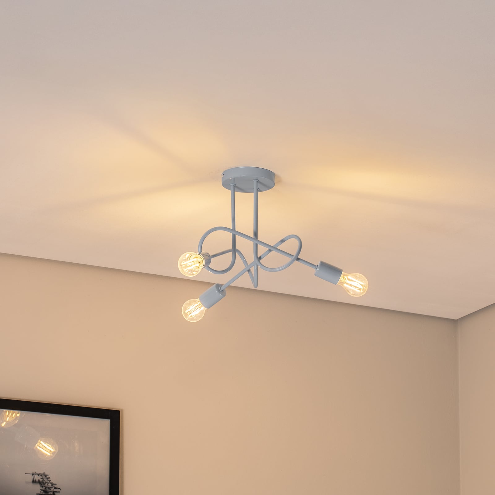 Taklampe Oxford 3-lys lyseblå metall bakside