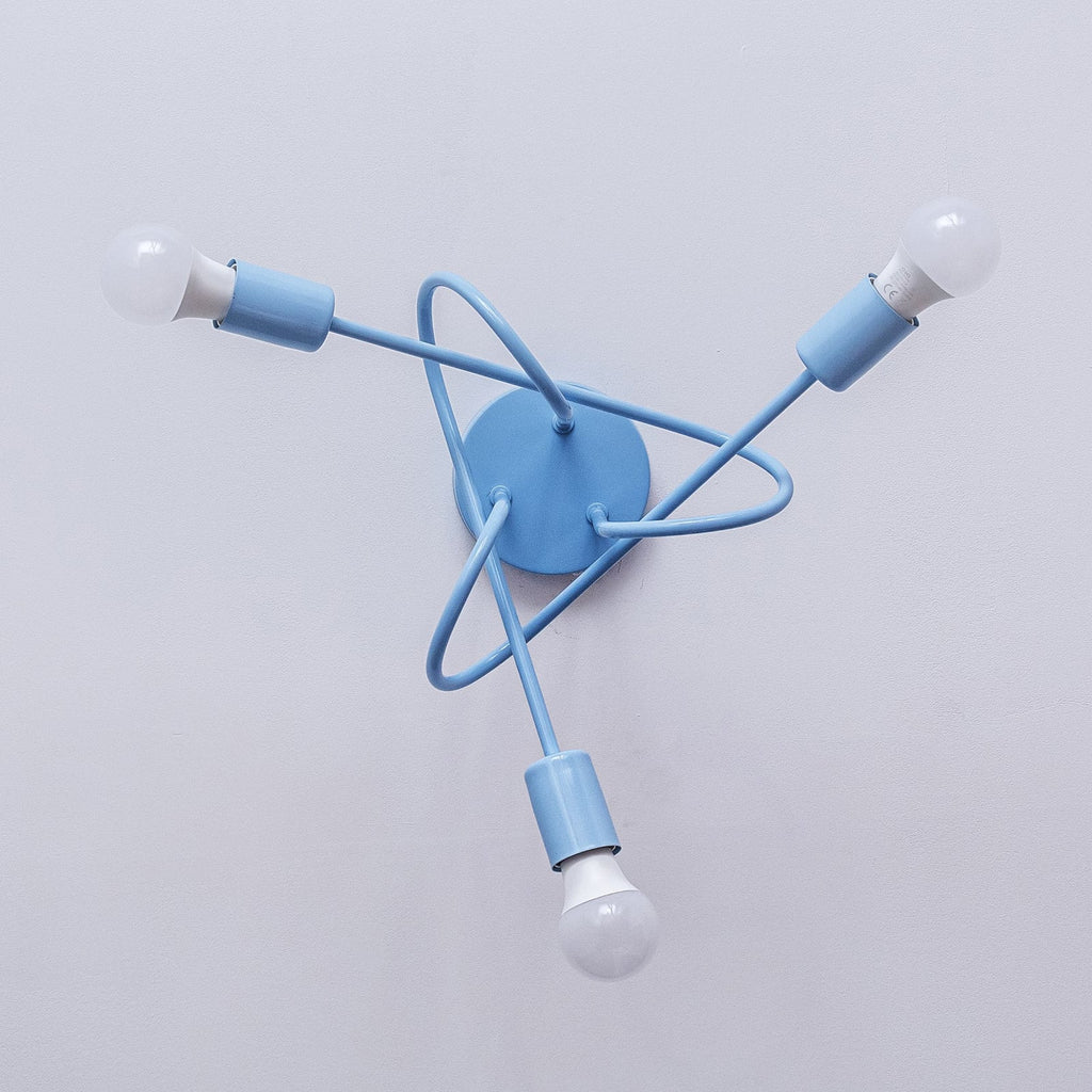 Taklampe Oxford 3-lys lyseblå metall fra undersiden