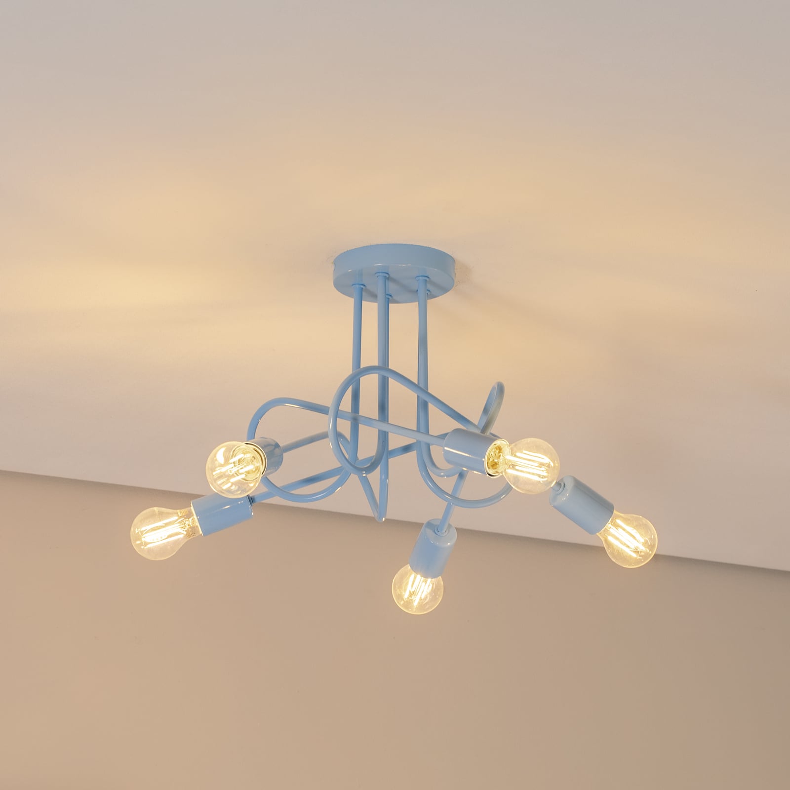 Taklampe Oxford 5-lys lyseblå metall foran