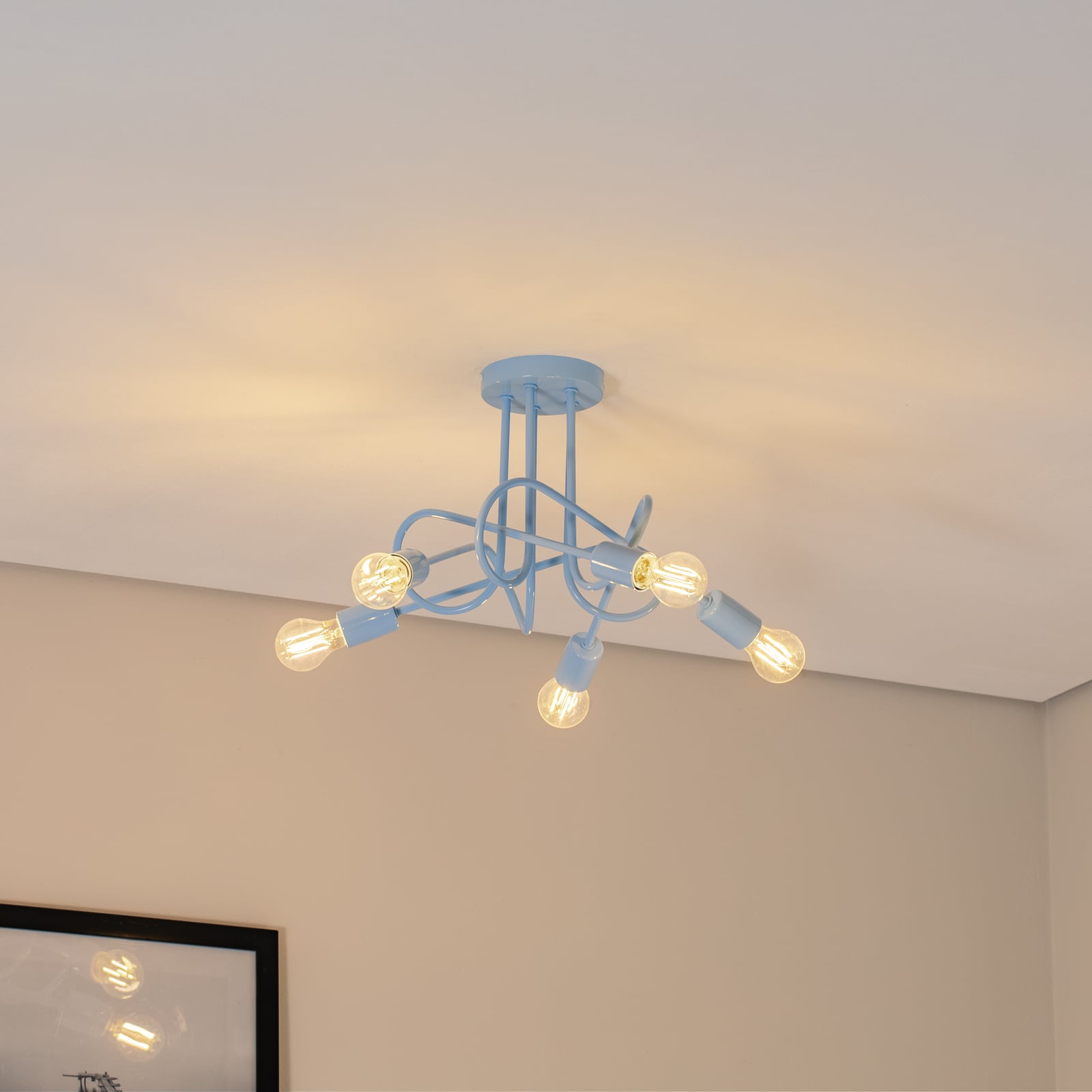 Taklampe Oxford 5-lys lyseblå metall bakside