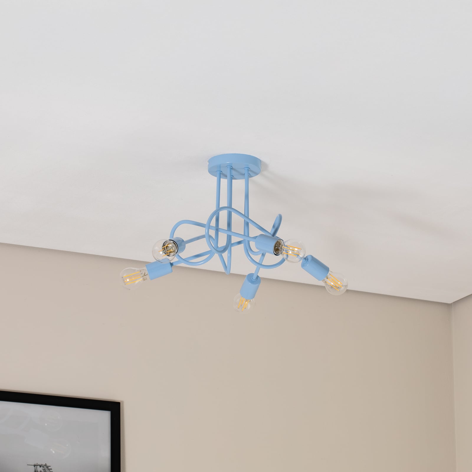 Taklampe Oxford 5-lys lyseblå metall detalj