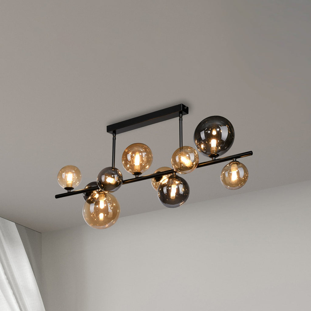 Taklampe Popsicle 10-lys glass svart grå 85 cm forfra