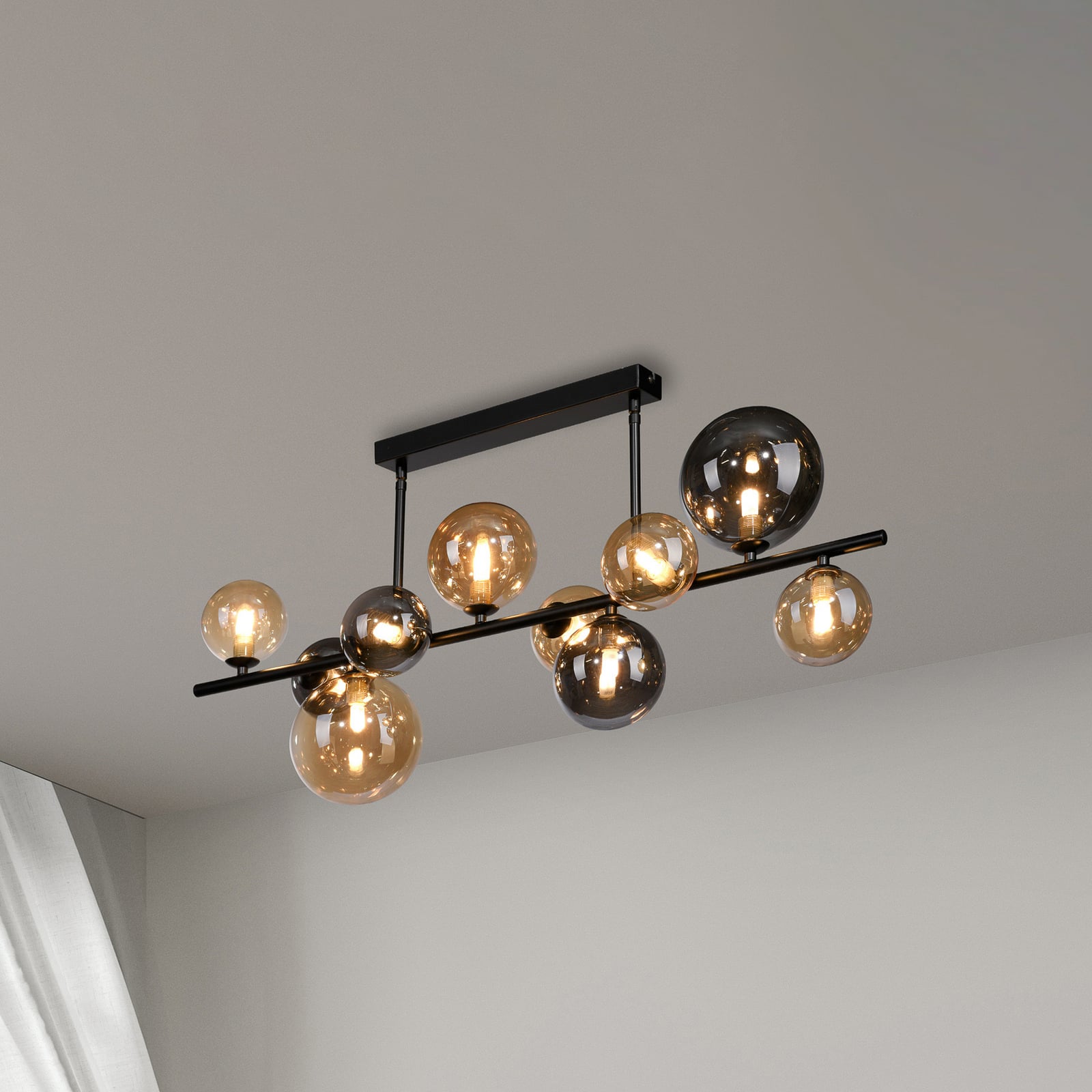 Taklampe Popsicle 10-lys glass svart grå 85 cm forfra