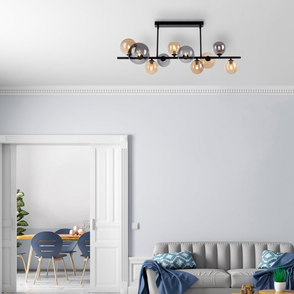Taklampe Popsicle 10-lys glass svart grå detalj av jernramme