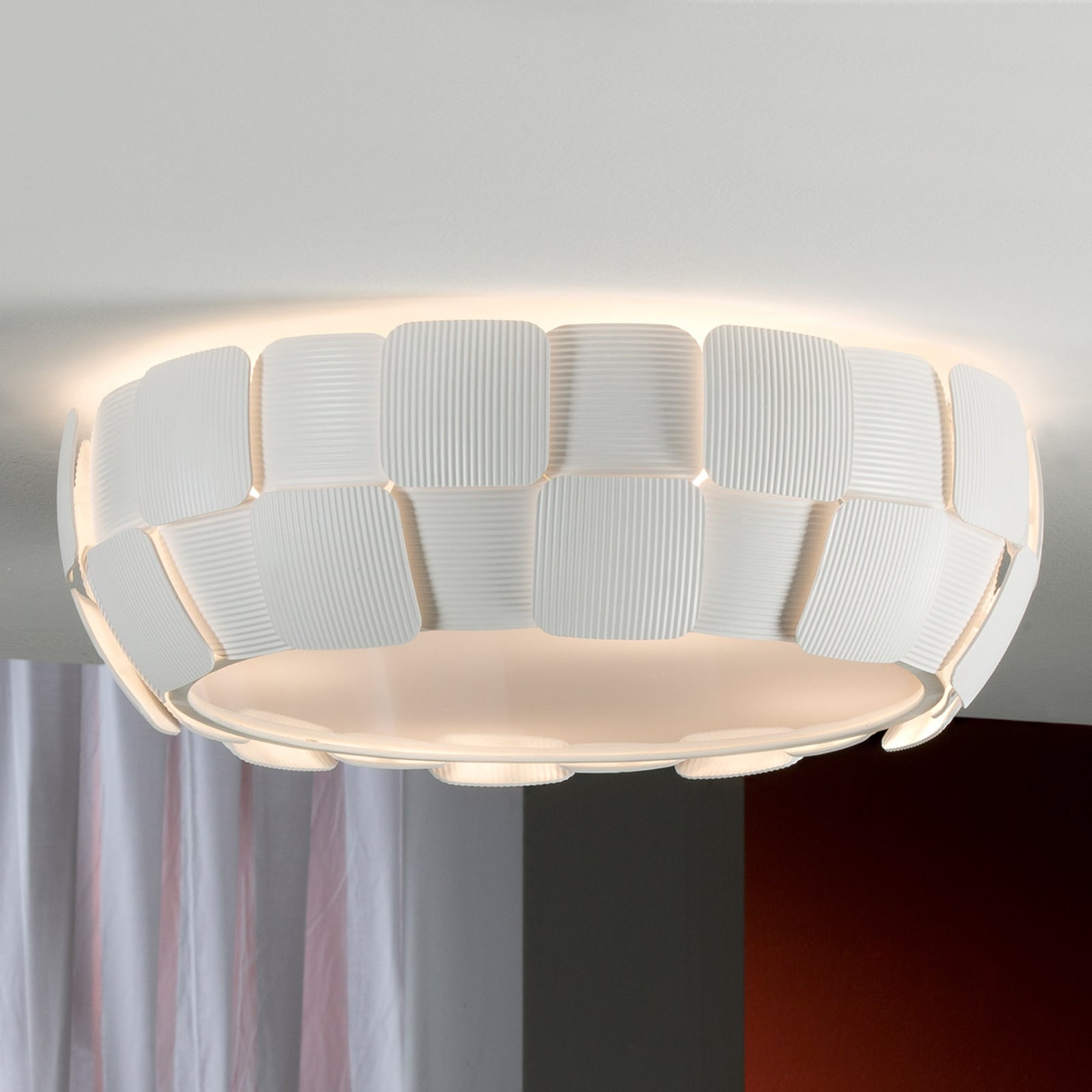 Taklampe Quios 3D-optikk hvit plast og glass