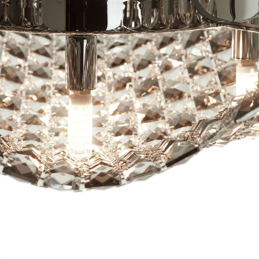 Taklampe Saten krystall krom/røykgrå metallramme