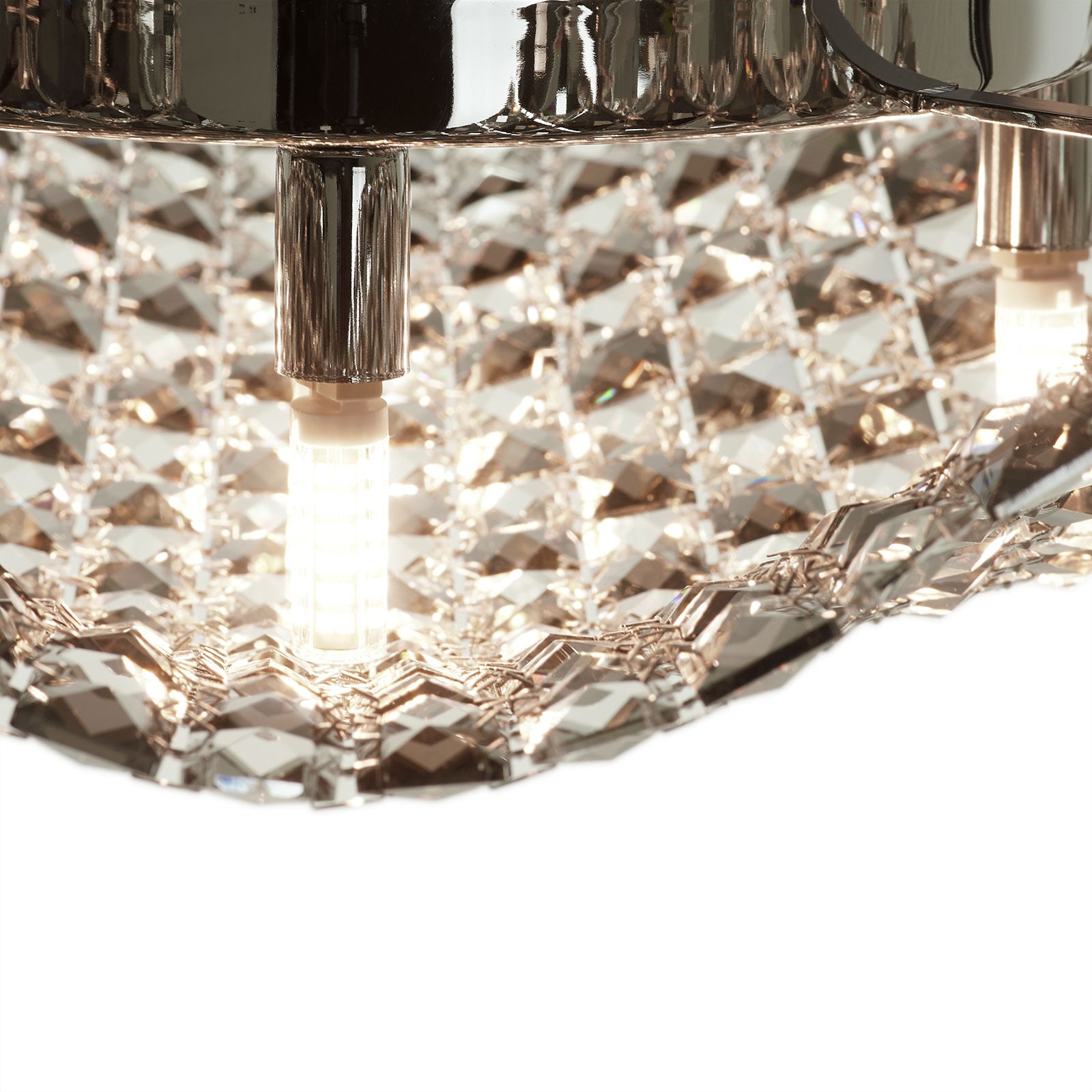 Taklampe Saten krystall krom/røykgrå metallramme