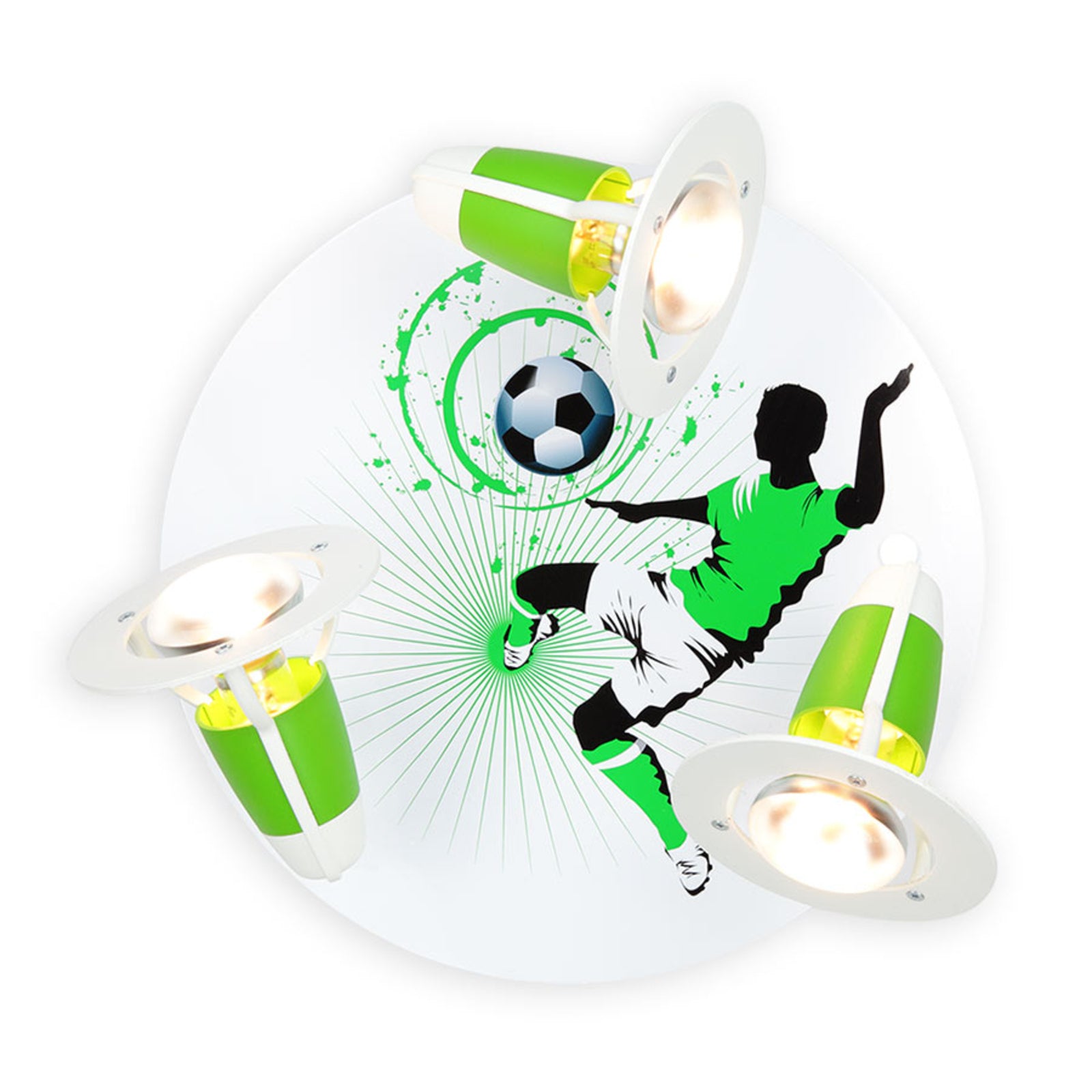 Taklampe Soccer 3-lys fotballmotiv tre grønn E14 Ø30 cm forfra