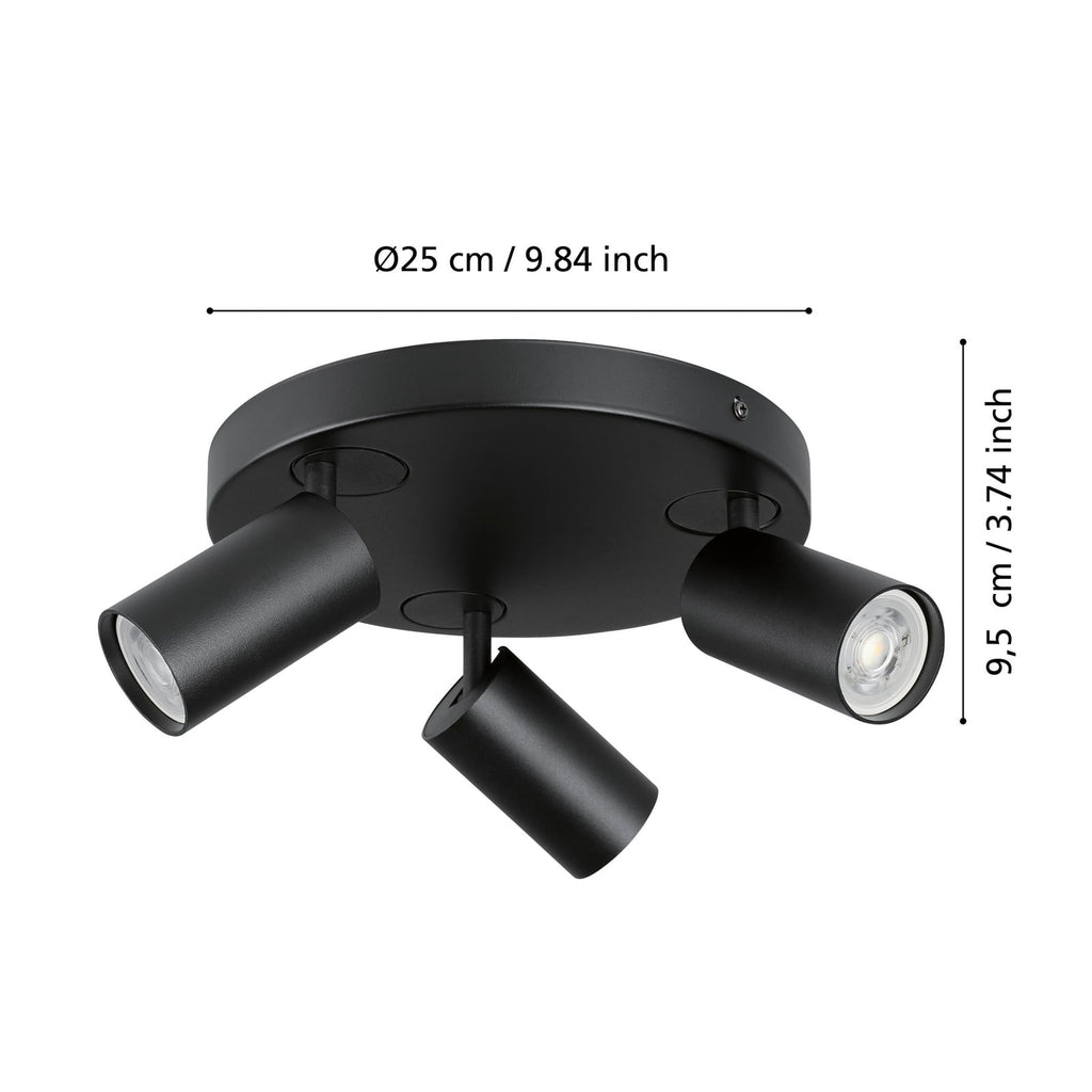 Detalj av Takspot 3-lys Telimbela-Z stål svart dimbar RGB GU10