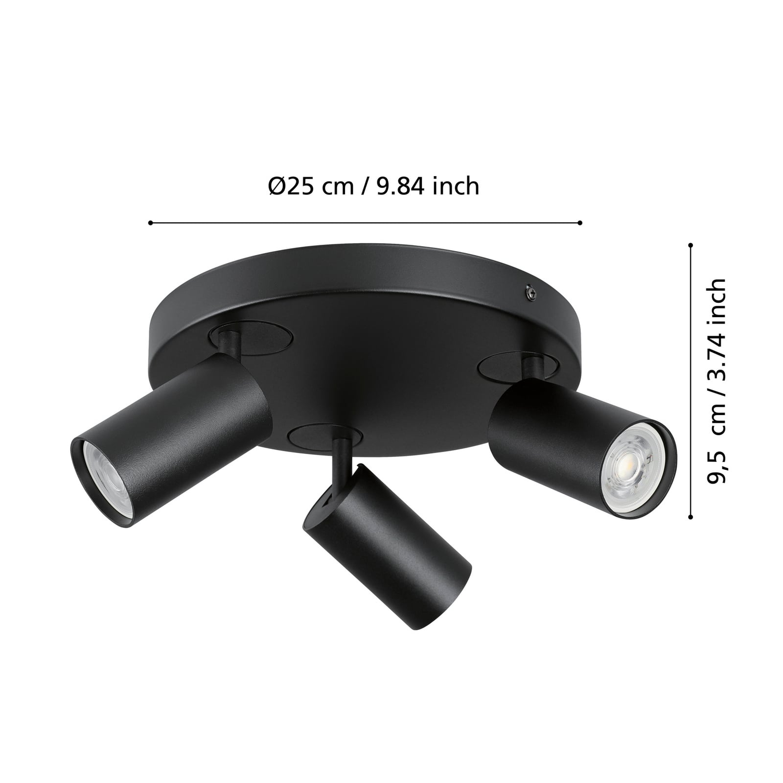 Detalj av Takspot 3-lys Telimbela-Z stål svart dimbar RGB GU10