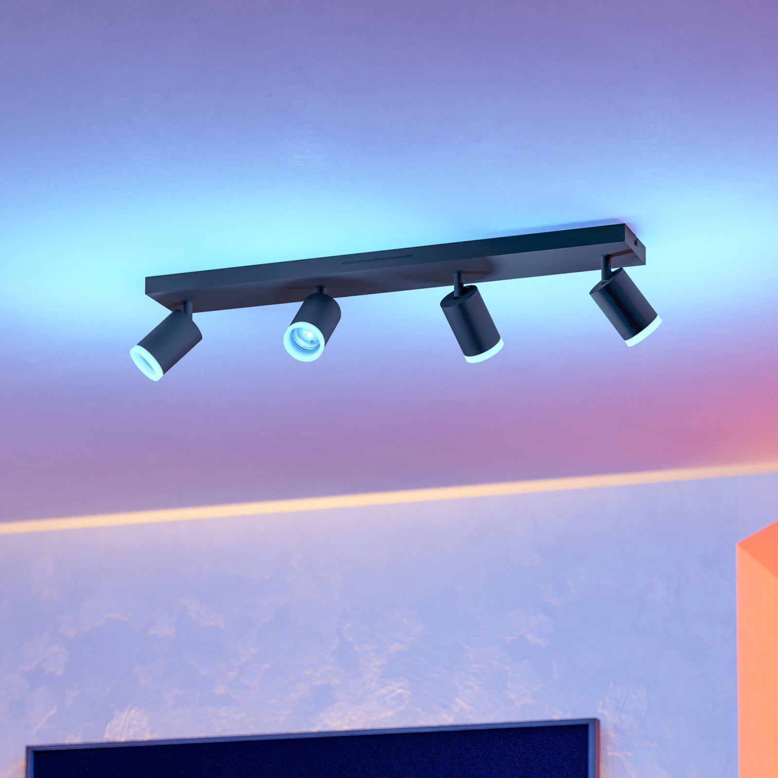 Takspot 4-lys Melitello-Z svart dimbar CCT 68 cm detalj