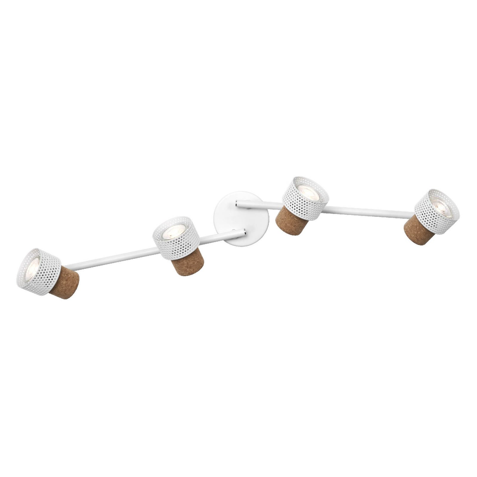Takspot CORK 4-lys dimbar stål/kork hvit GU10 LED i bruk