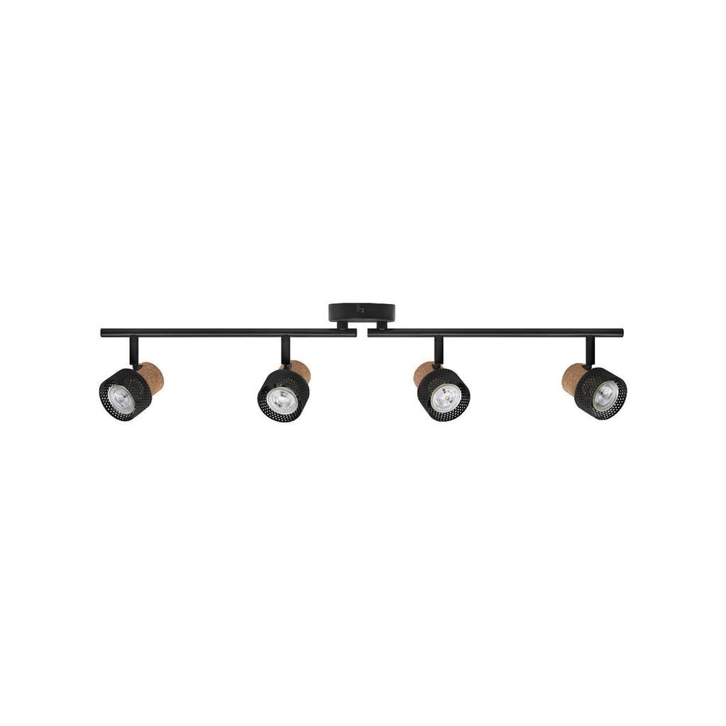 Takspot CORK 4-lys dimbar stål/kork svart GU10 LED forfra