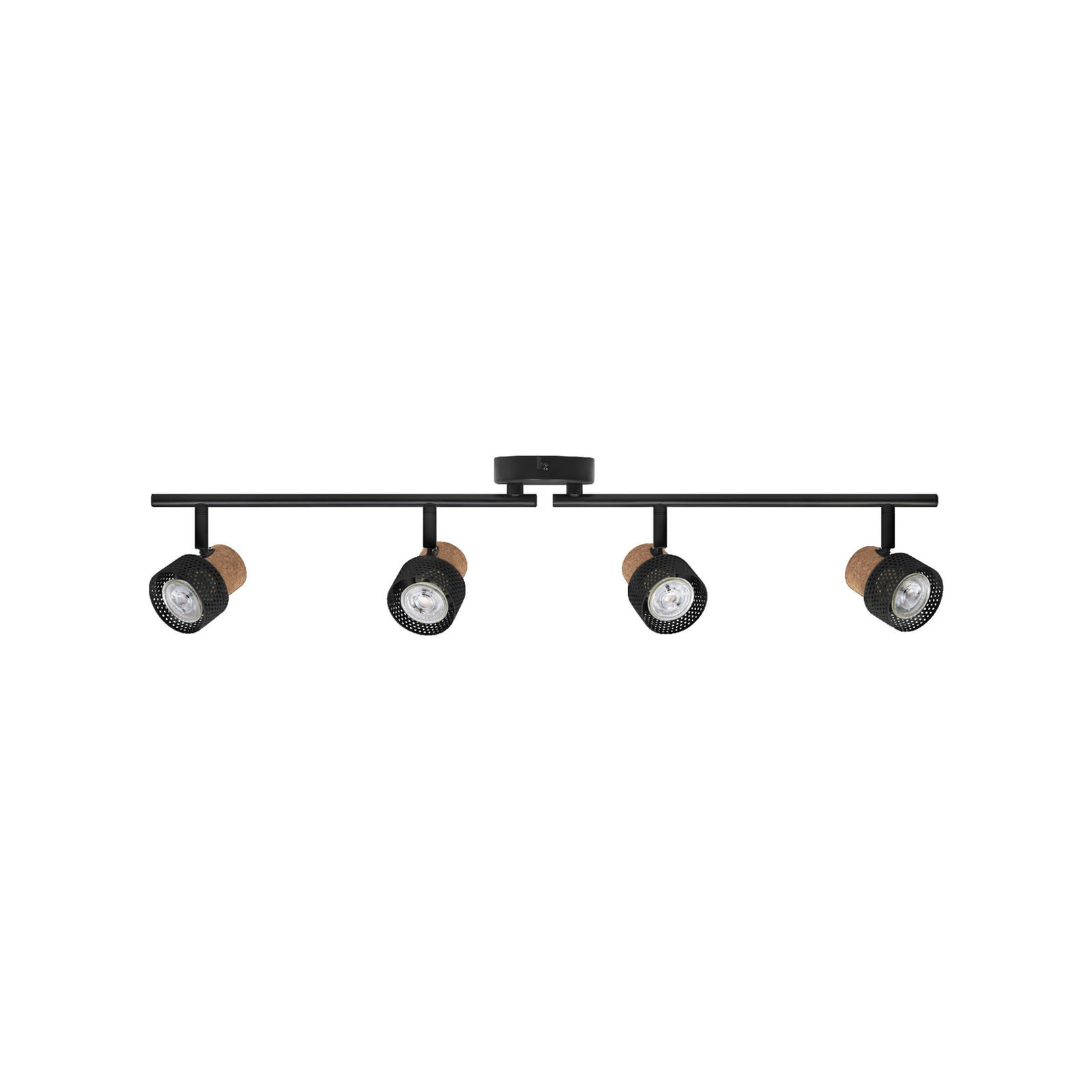 Takspot CORK 4-lys dimbar stål/kork svart GU10 LED forfra