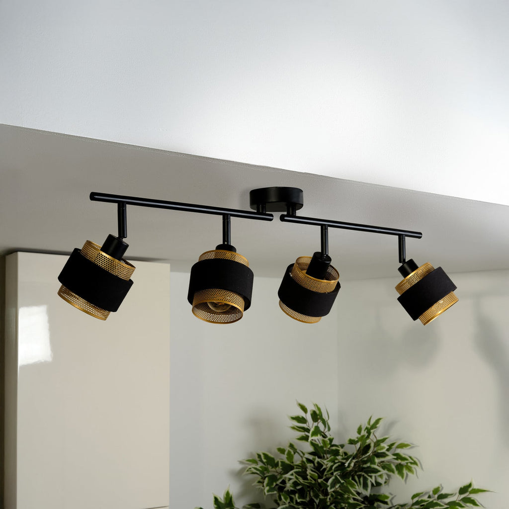 Takspot Decor Spot Hornet 4-lys svart/gull E14 71 cm forfra