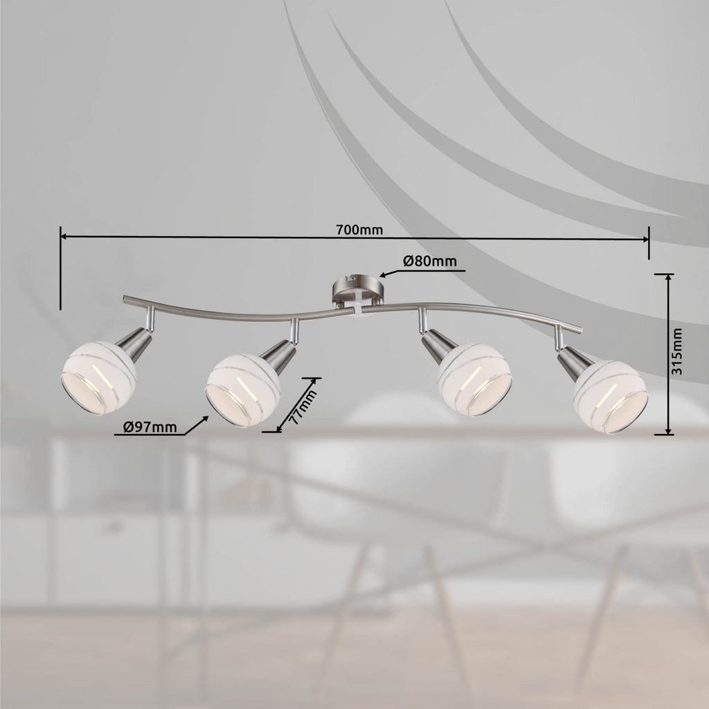 Takspot Elliott 4-lys matt nikkel glass E14 detalj av glass