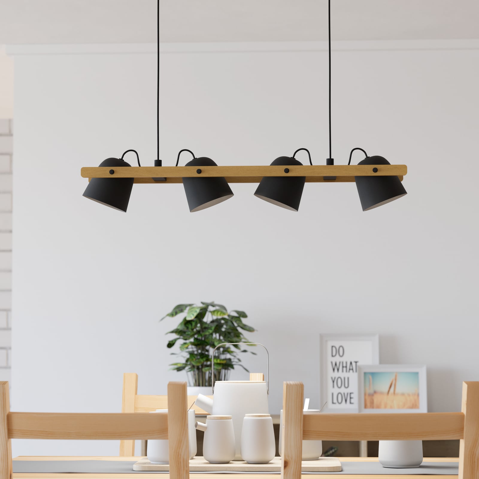 Takspot Hornwood-Z 4-lys LED dimbar RGB CCT svart/tre bakside