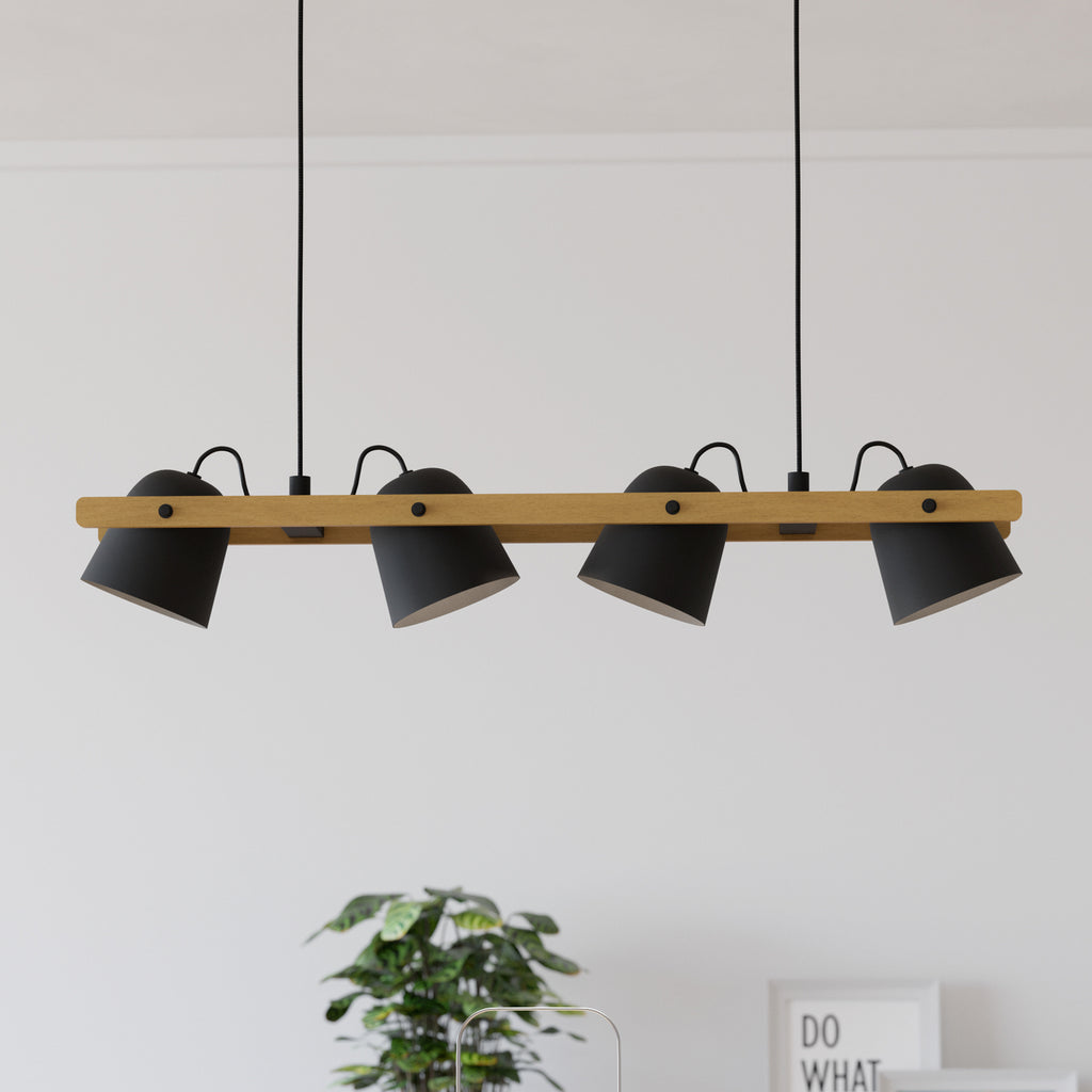 Takspot Hornwood-Z 4-lys LED dimbar RGB CCT svart/tre forfra