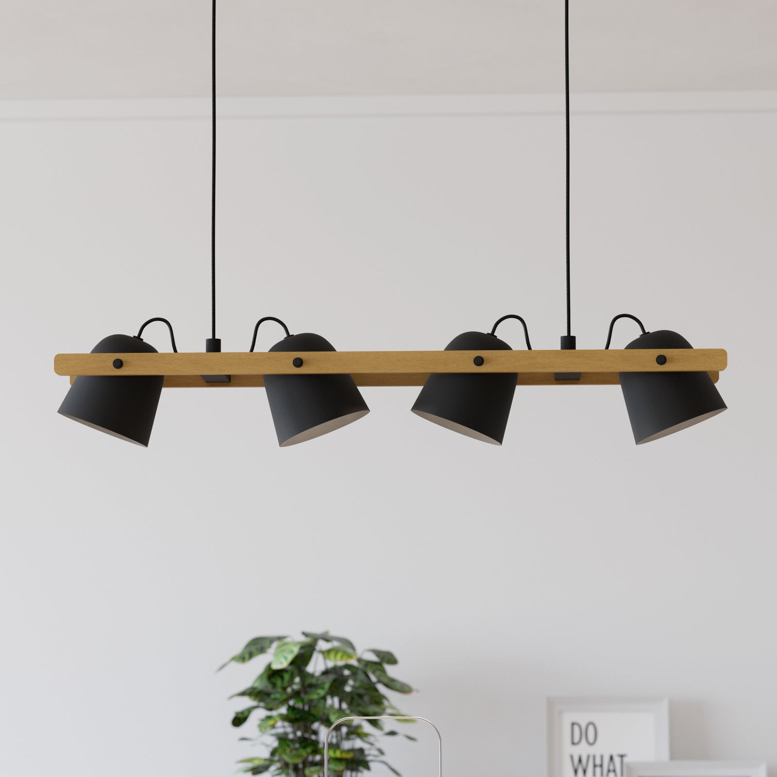 Takspot Hornwood-Z 4-lys LED dimbar RGB CCT svart/tre forfra