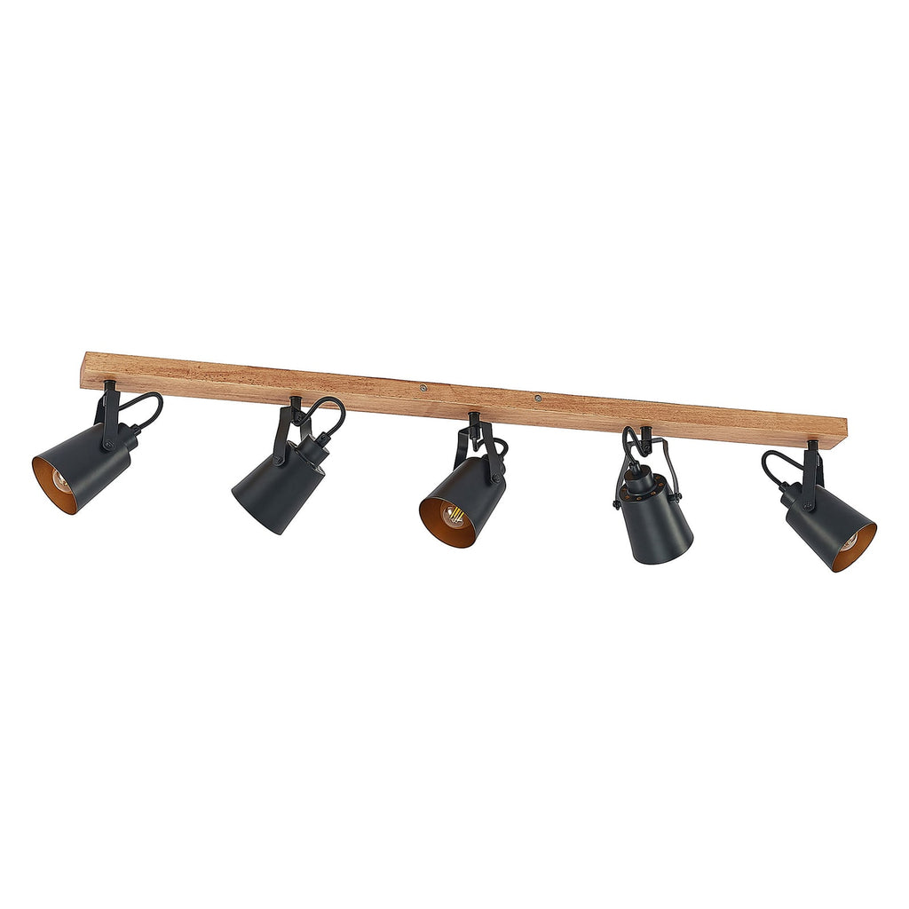 Detalj av takspot Kimban 5-lys tre og metall svart/gull