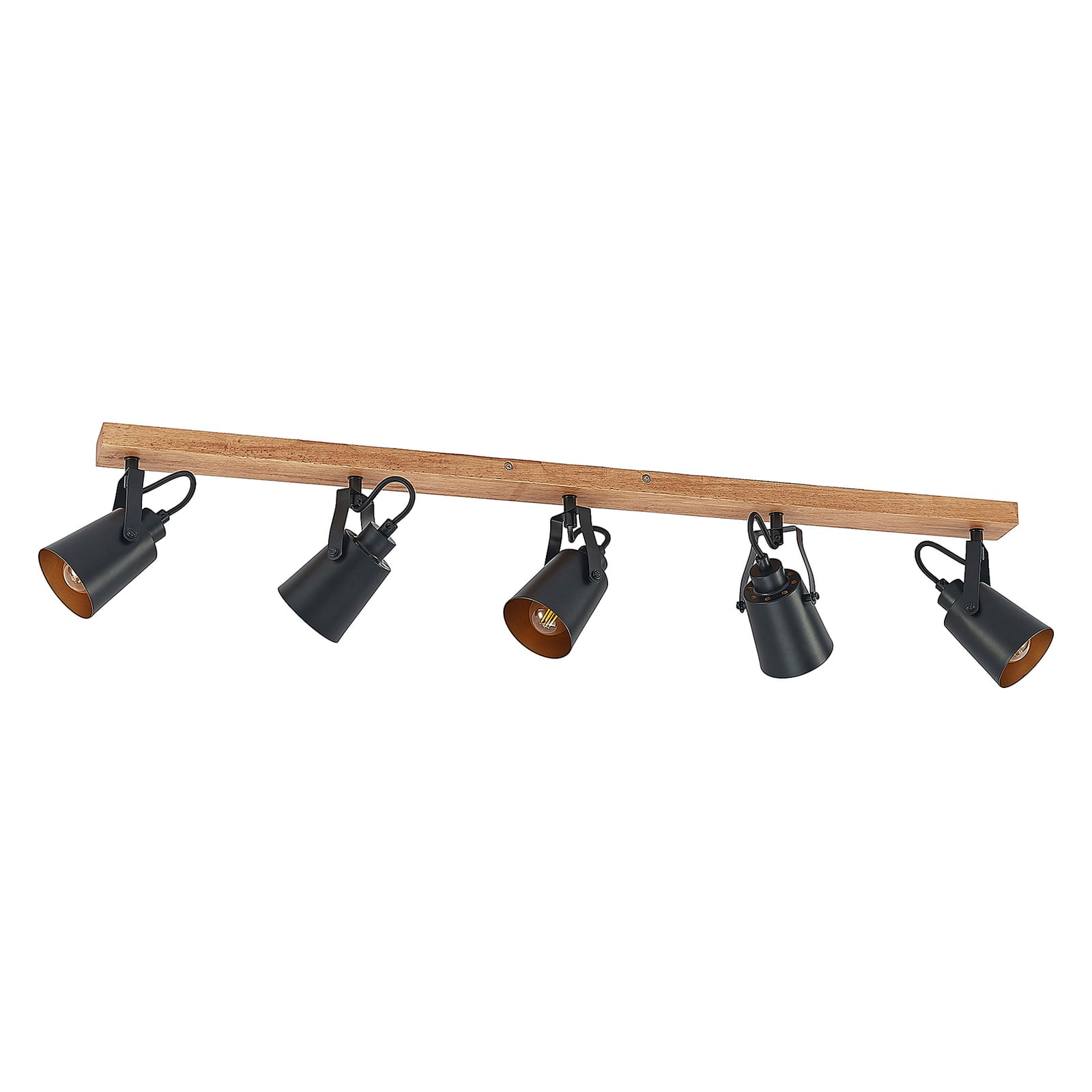 Detalj av takspot Kimban 5-lys tre og metall svart/gull