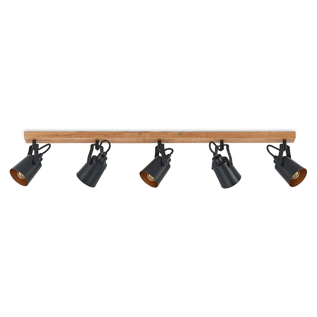 Takspot Kimban 5-lys tre og metall svart/gull sideprofil