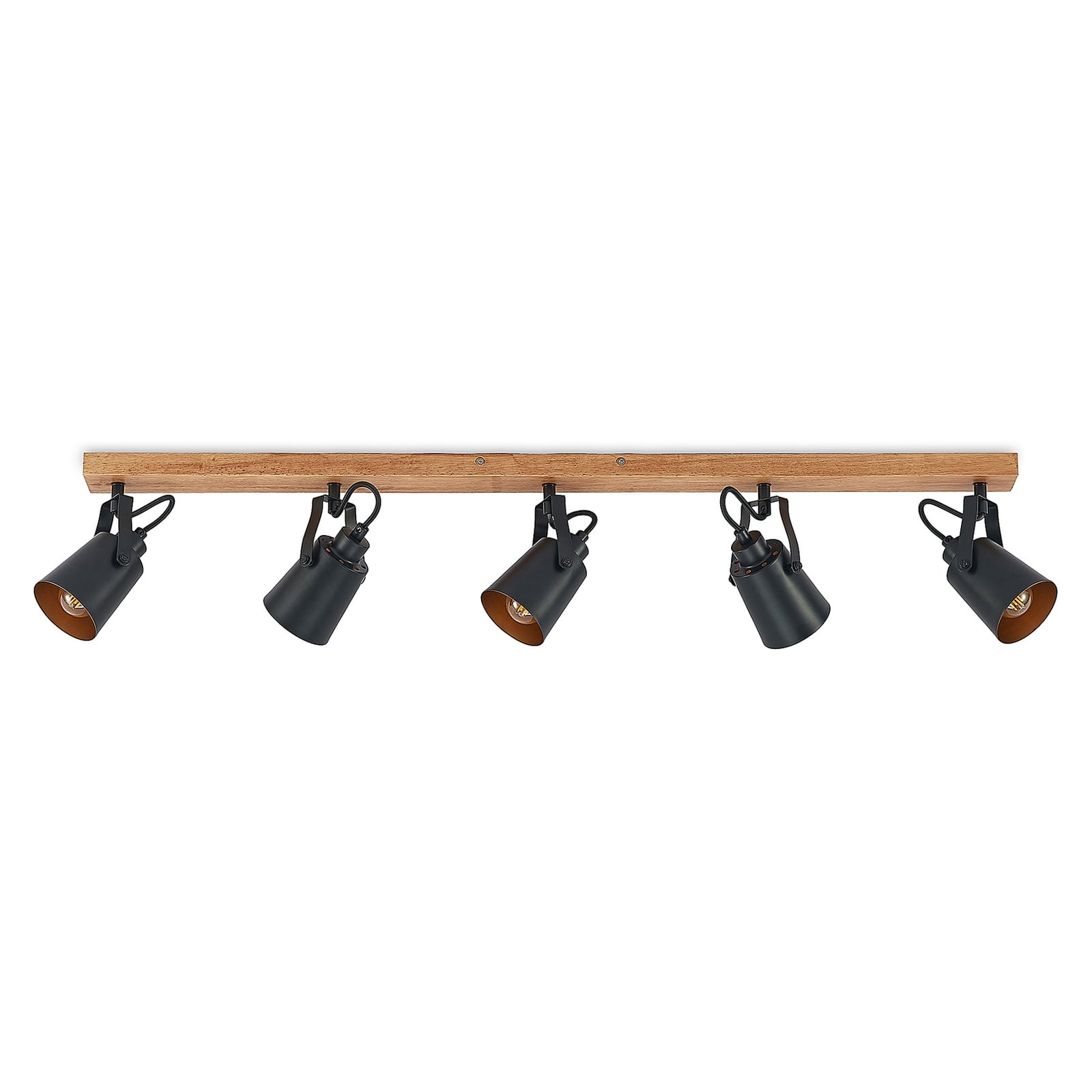 Takspot Kimban 5-lys tre og metall svart/gull sideprofil