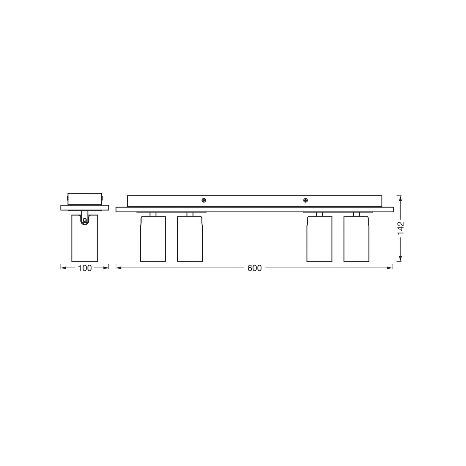 Takspot MERCURY 4-lys dimbar hvit/tre GU10 bakside